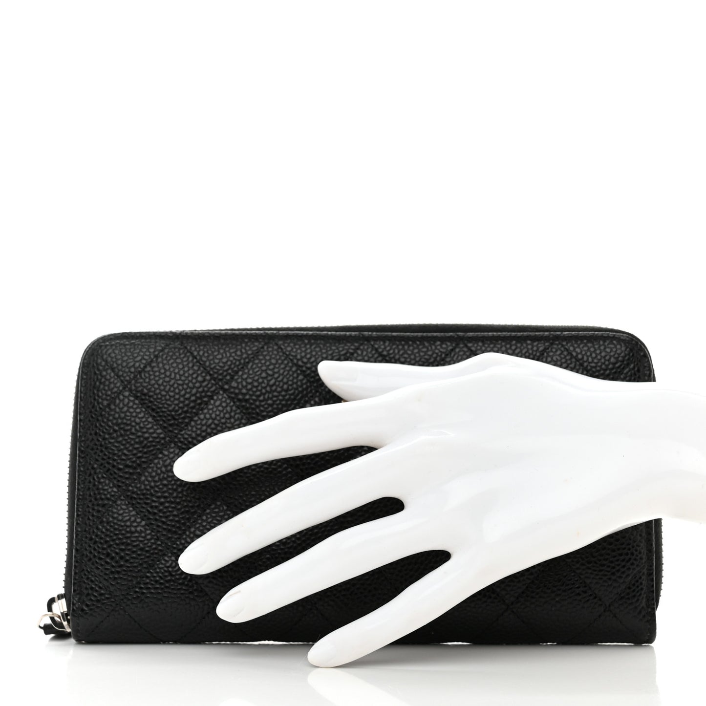 Caviar Quilted Large Gusset Zip Around Wallet Black