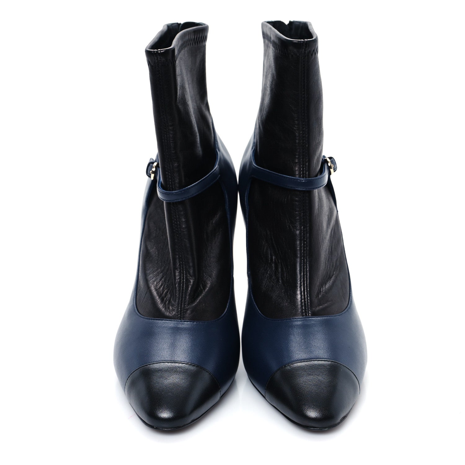 Chanel Lambskin Booties 39 Black Navy 3 of 9