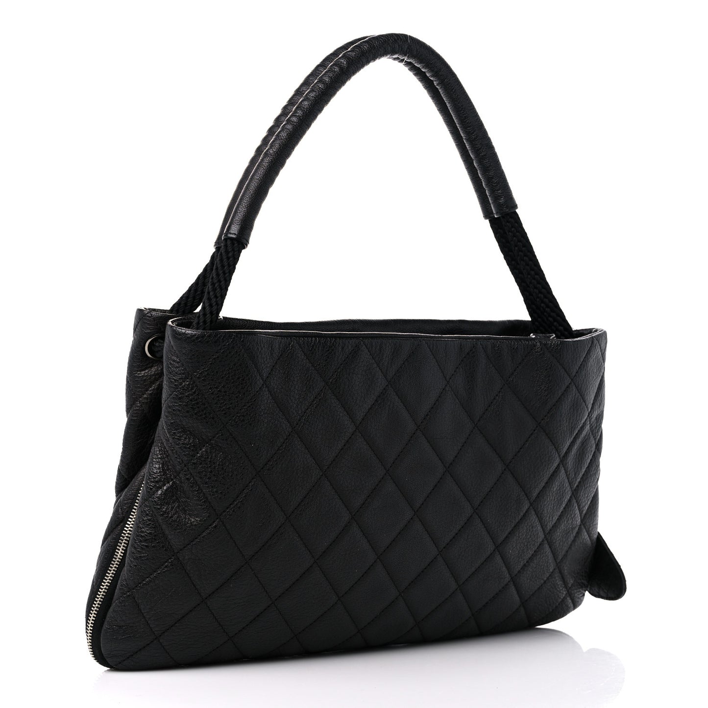 Calfskin Quilted Expandable Zip Shoulder Bag Black