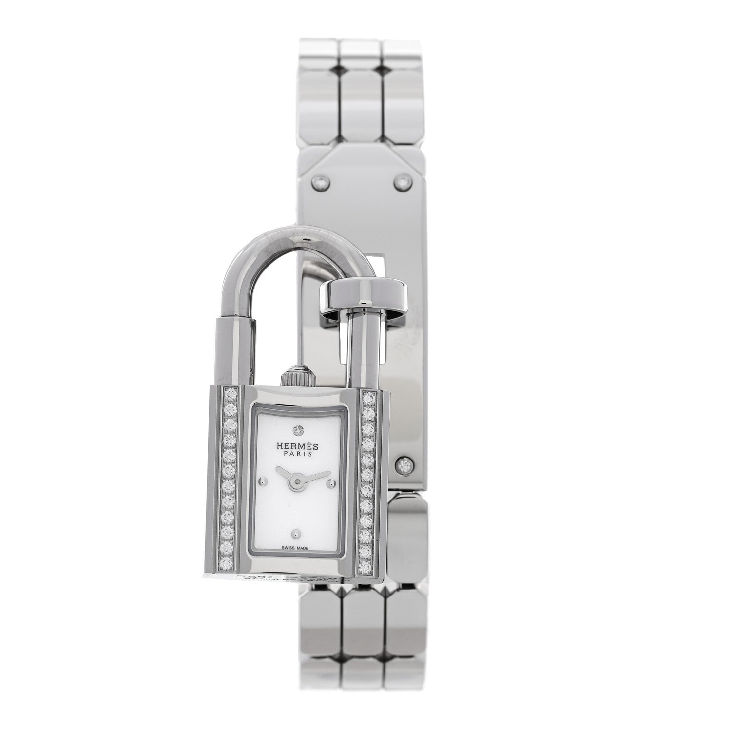 Hermes Stainless Steel Diamond 16mm Kelly Quartz Watch 1 of 9