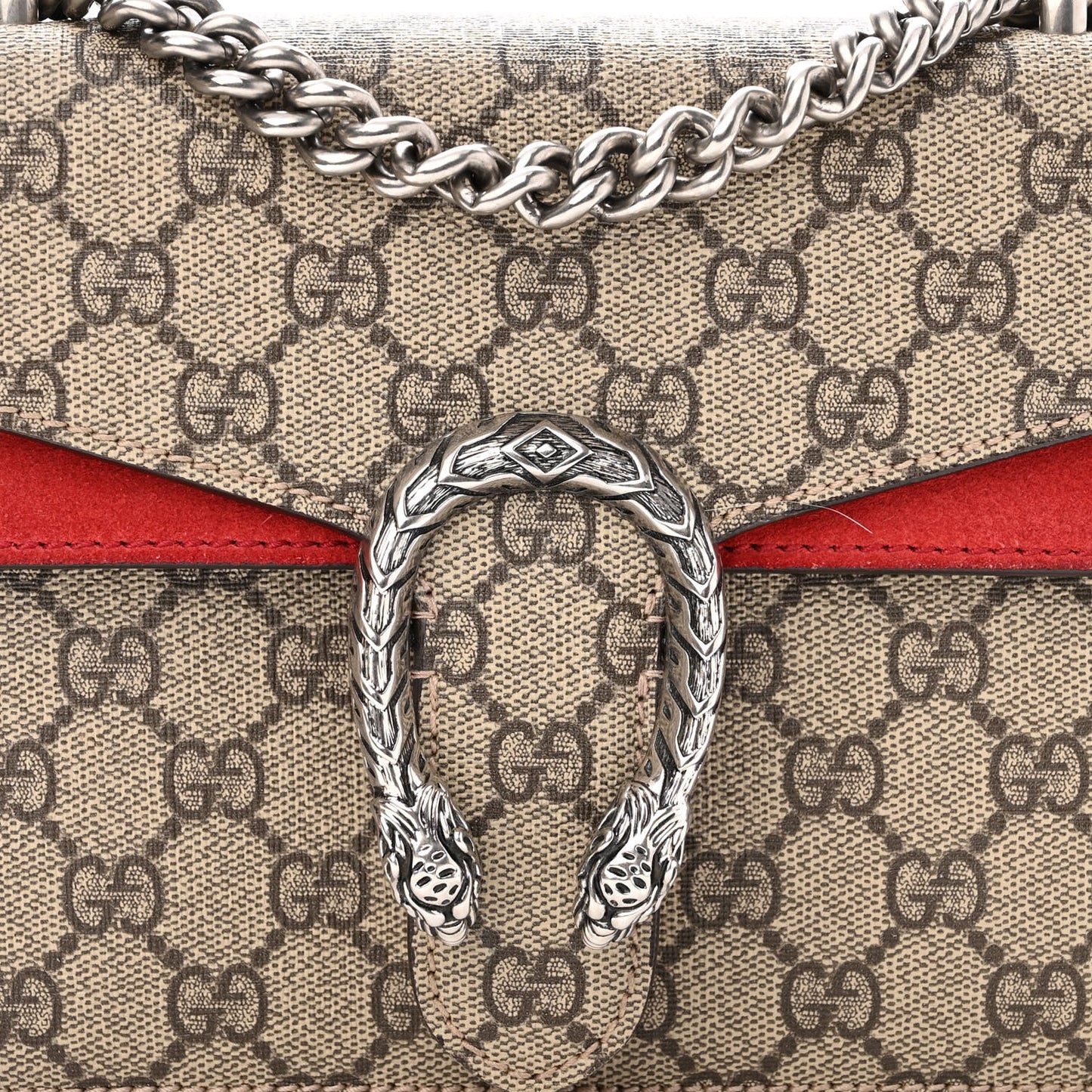 GG Supreme Monogram Suede Mini Dionysus Shoulder Bag Beige Ebony Vulcanic Red