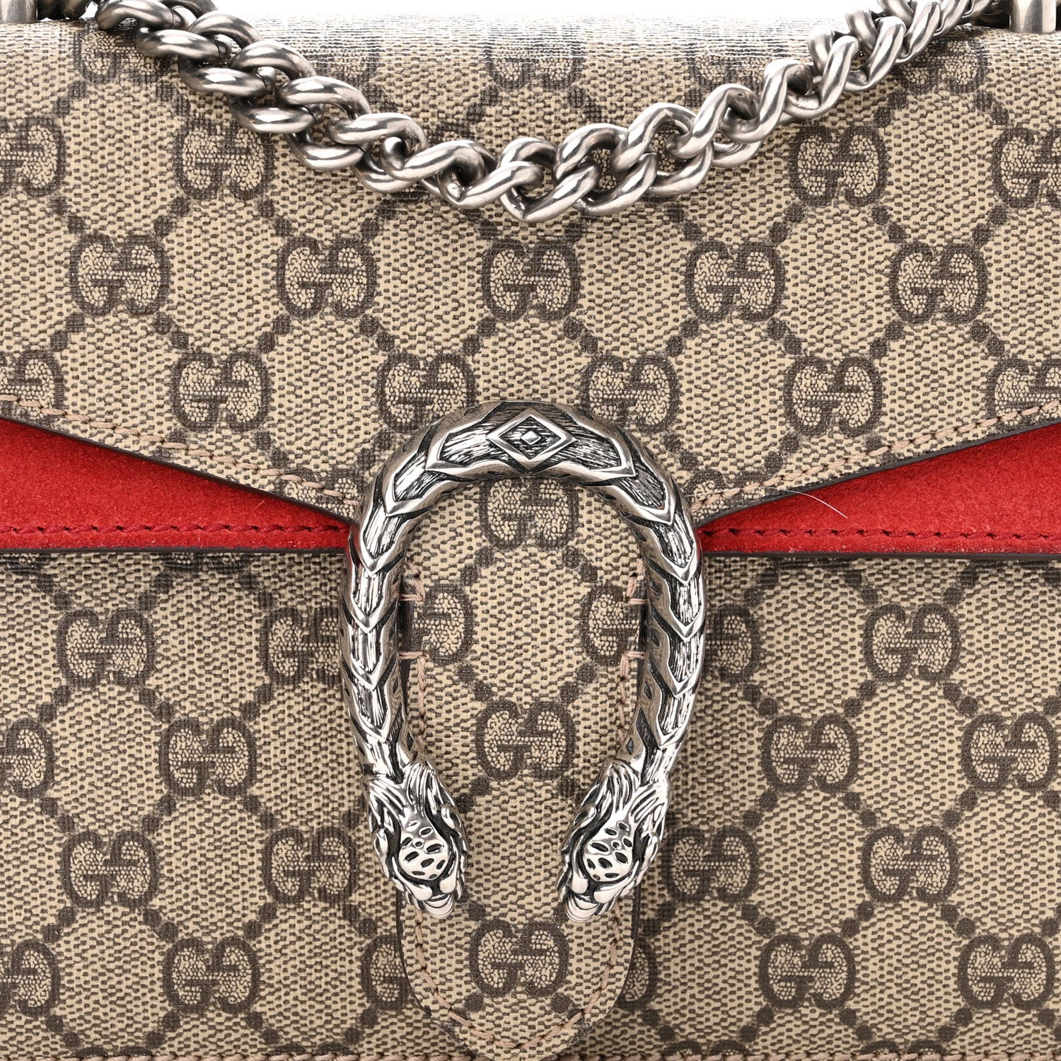 Gucci GG Supreme Monogram Suede Mini Dionysus Shoulder Bag Beige Ebony Vulcanic Red 7 of 9
