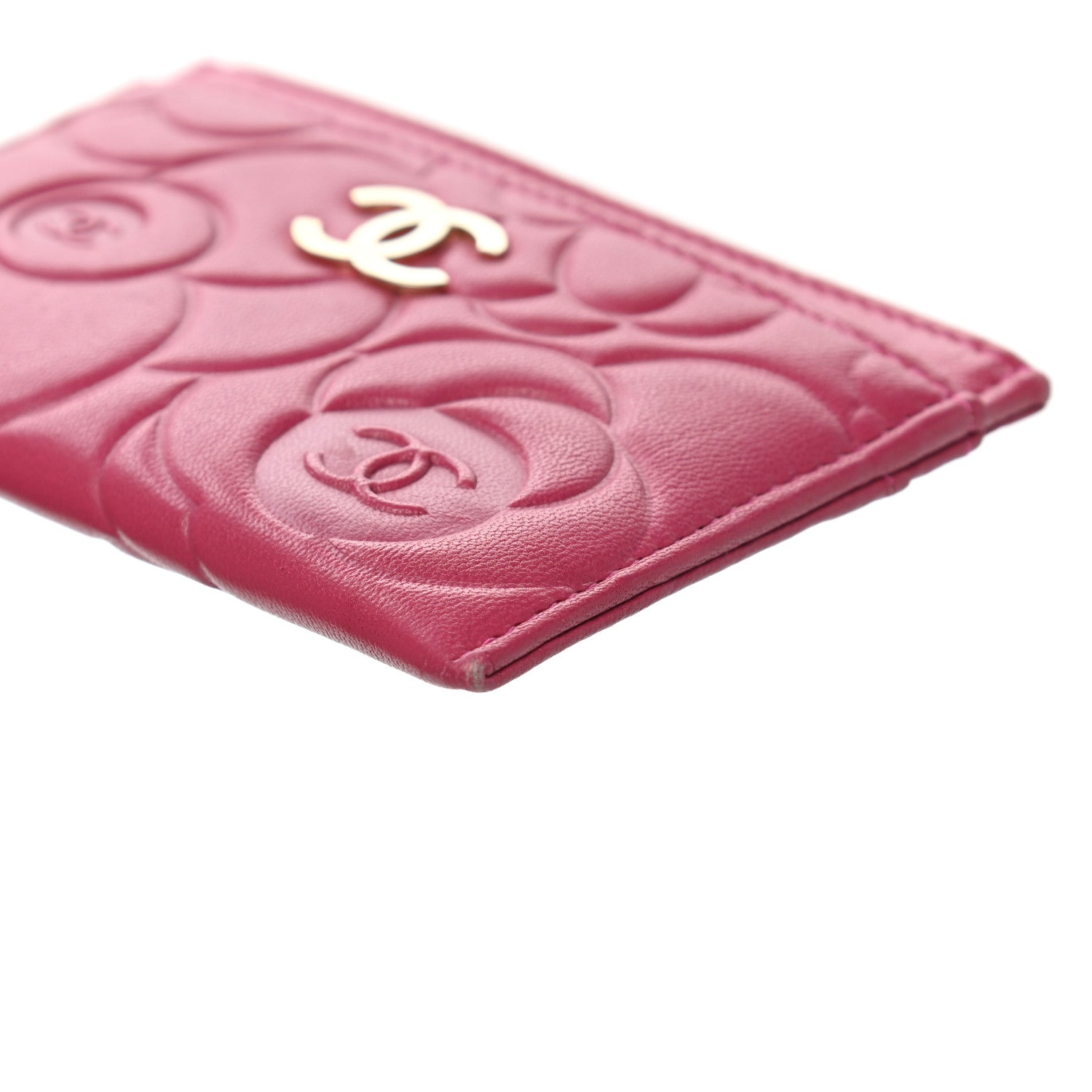 Chanel Lambskin Camellia Embossed Card Holder Fuchsia 9 of 13
