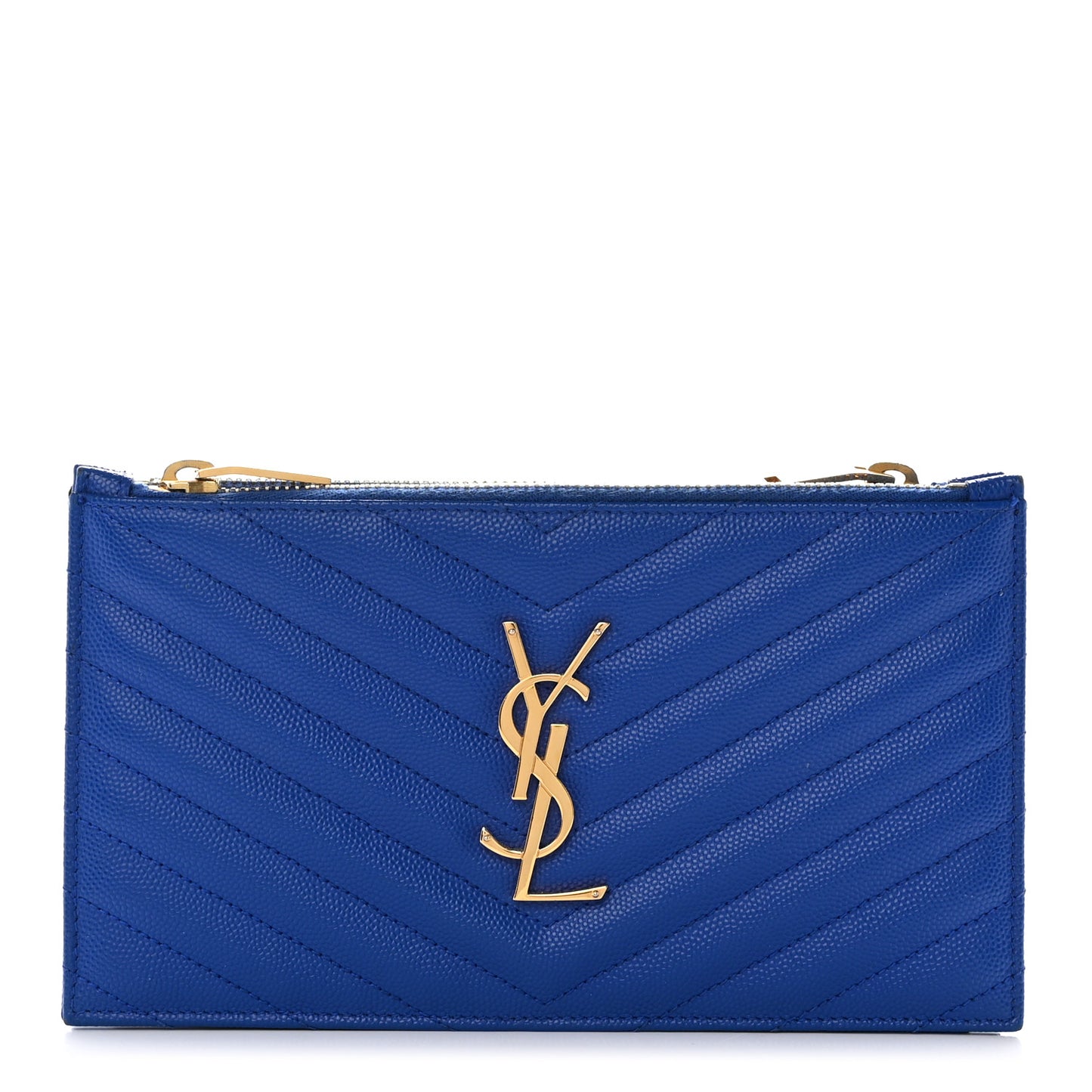Grain De Poudre Matelasse Chevron Monogram Double Zip Wallet Blue Majorelle