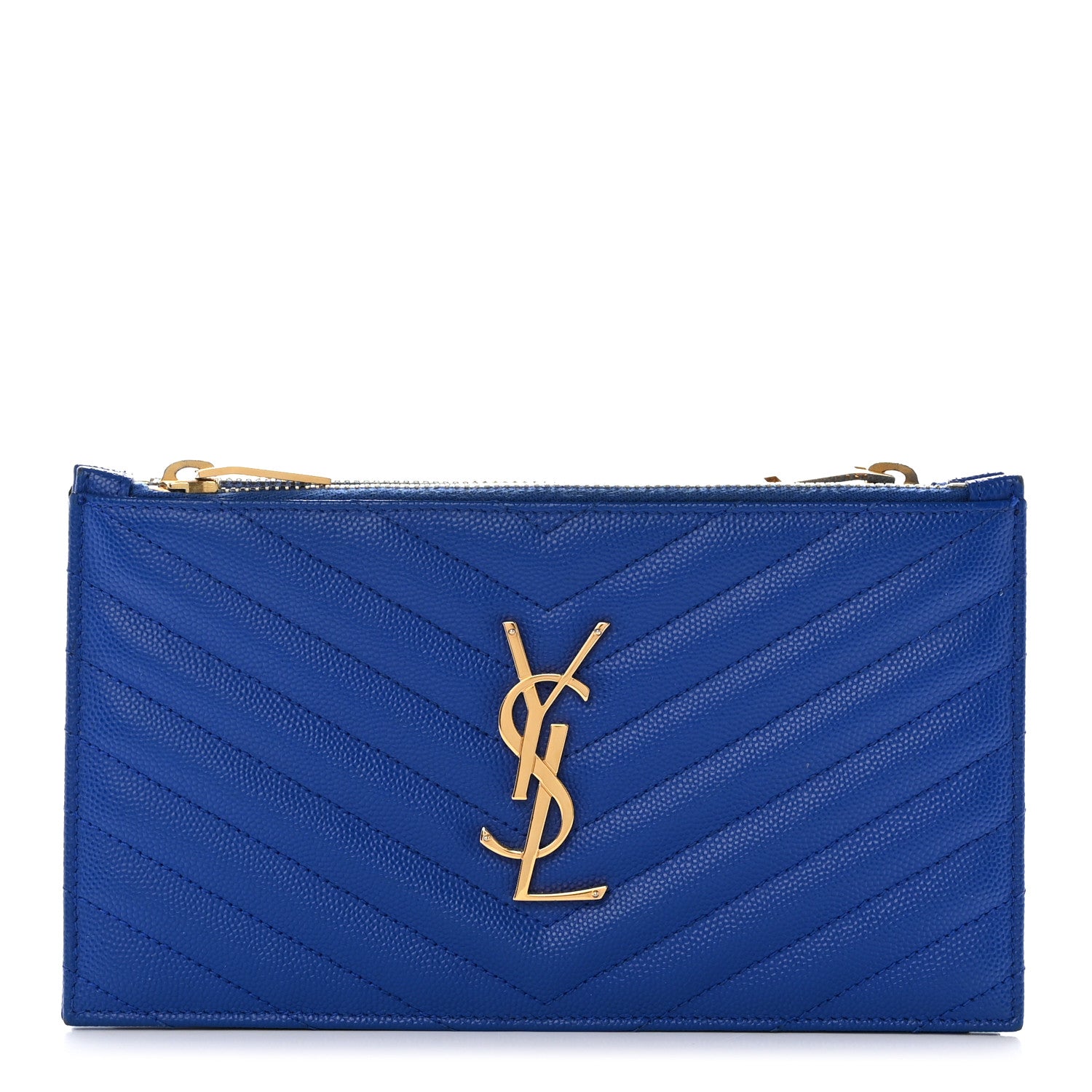 Saint Laurent Grain De Poudre Matelasse Chevron Monogram Double Zip Wallet Blue Majorelle 1 of 7