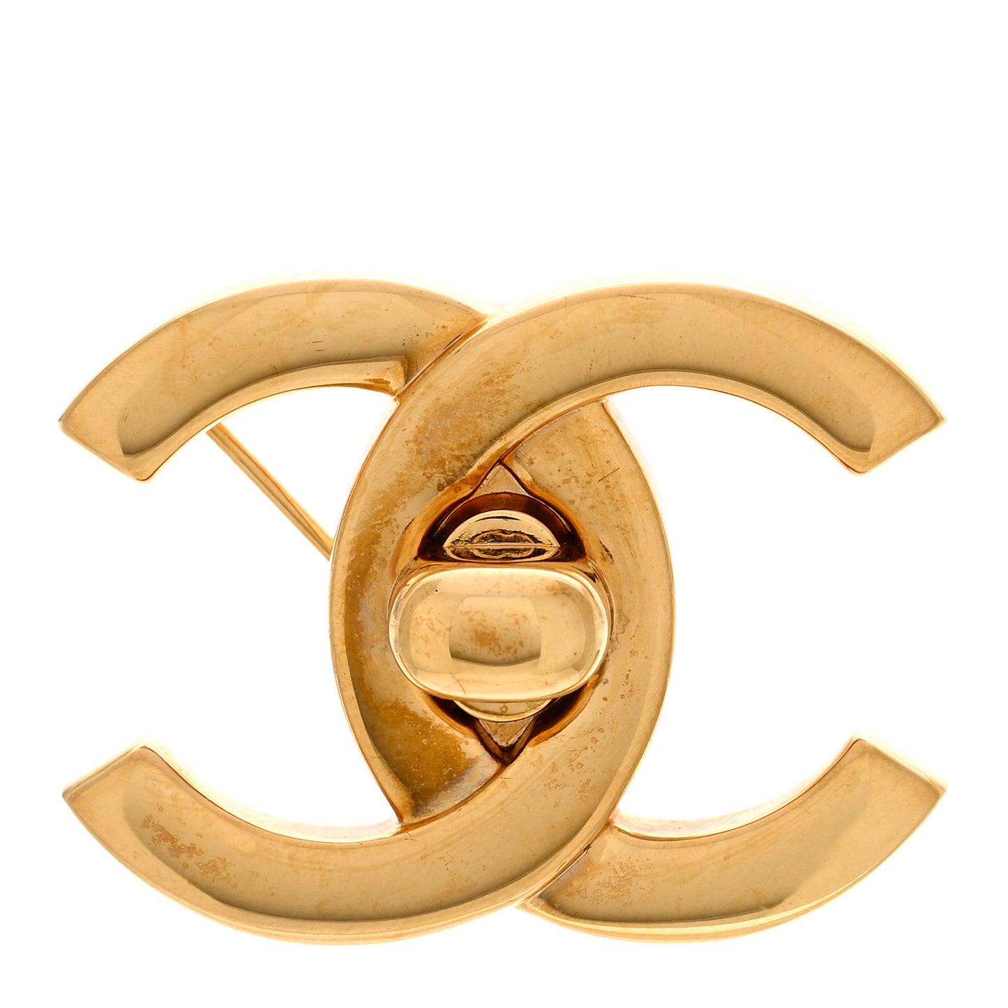 Metal CC Turn Lock Brooch Gold