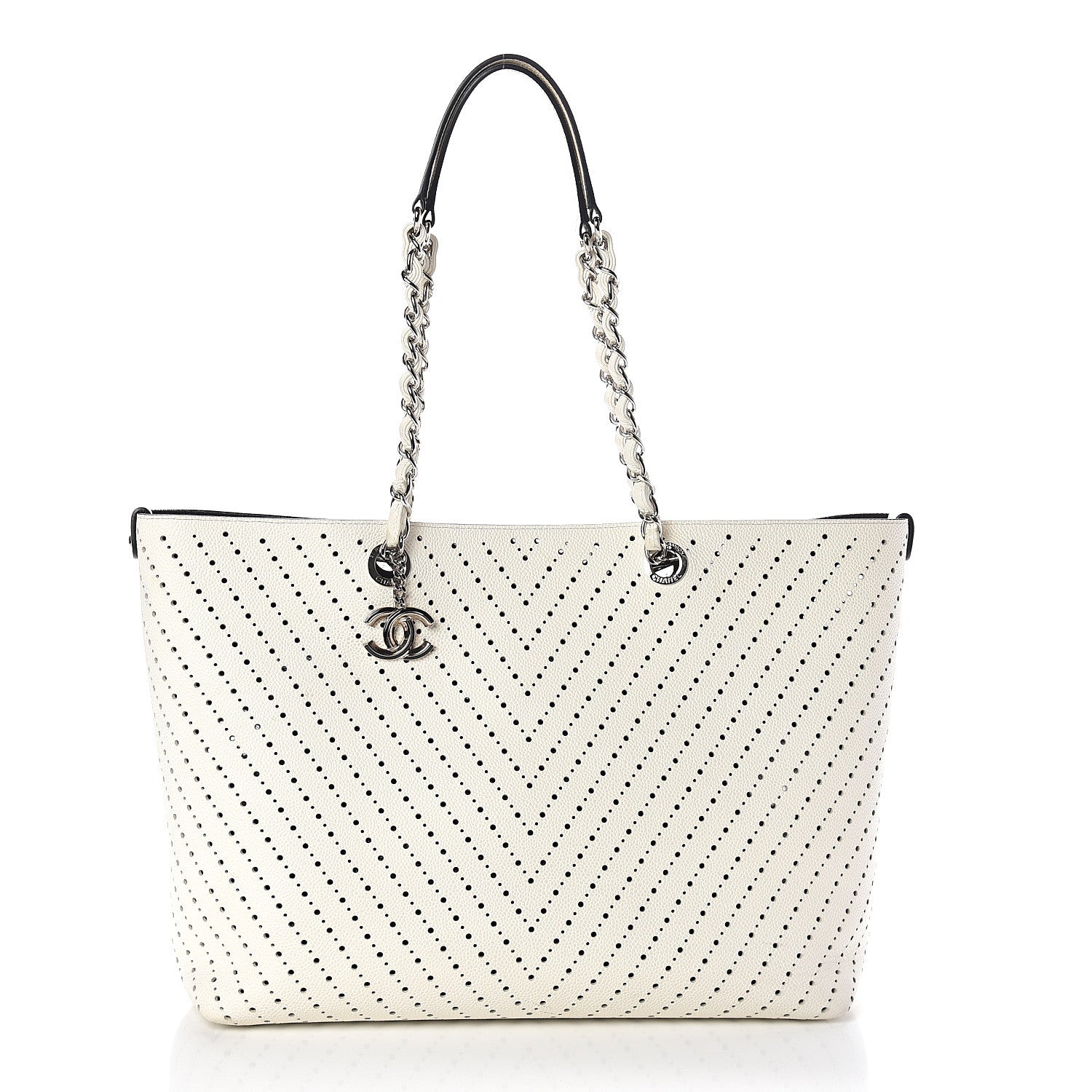 Chanel Perforated Grained Calfskin Shopping Tote White 2 of 10