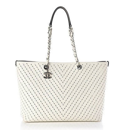 Chanel Perforated Grained Calfskin Shopping Tote White 2 of 10