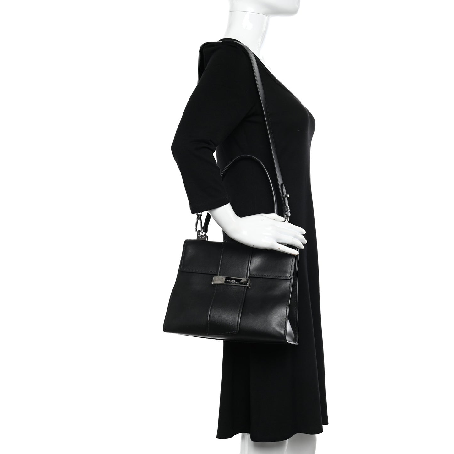 City Calf Ribbon Shoulder Bag Black