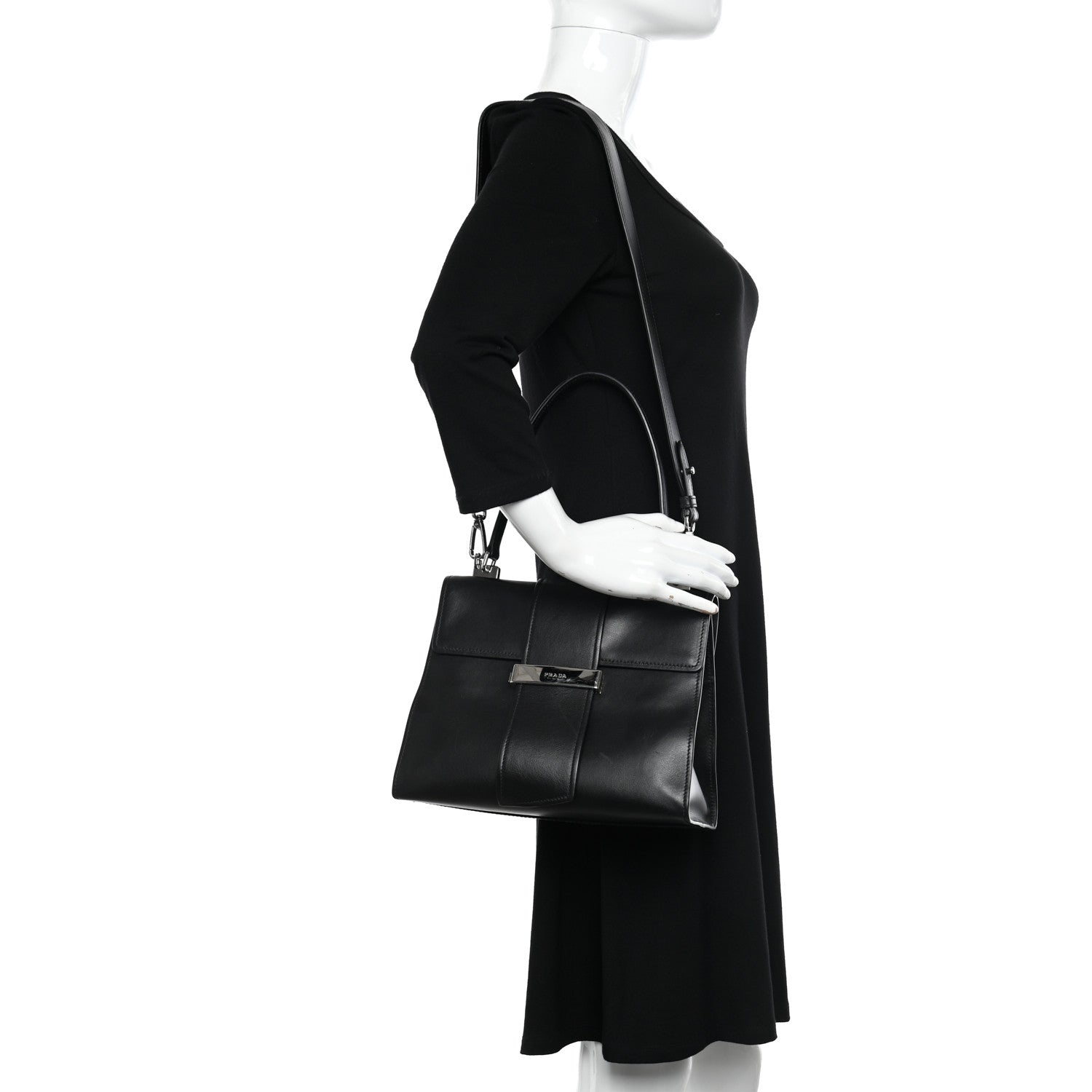 Prada City Calf Ribbon Shoulder Bag Black 2 of 14