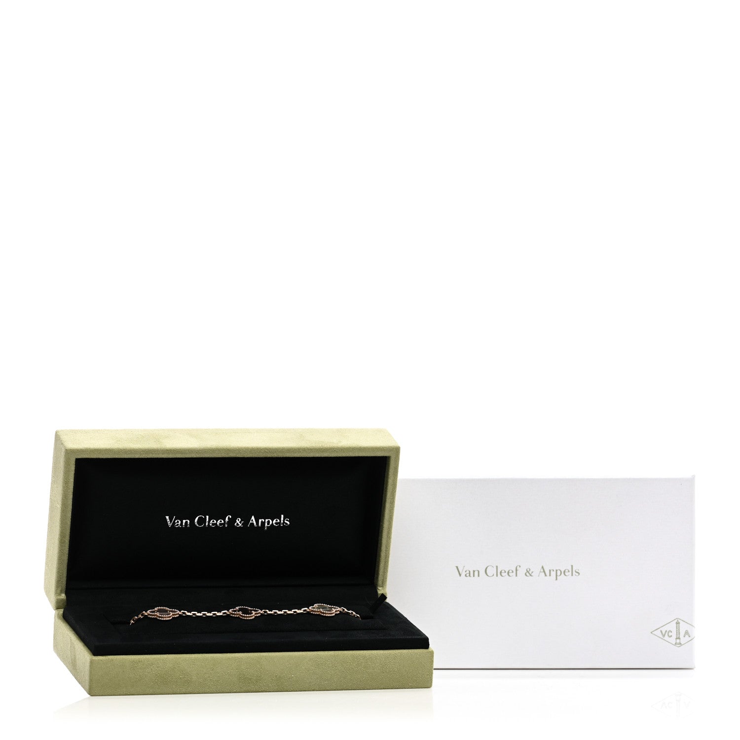 Van Cleef & Arpels 18K Rose Gold Gray Mother of Pearl 5 Motifs Vintage Alhambra Bracelet 4 of 4