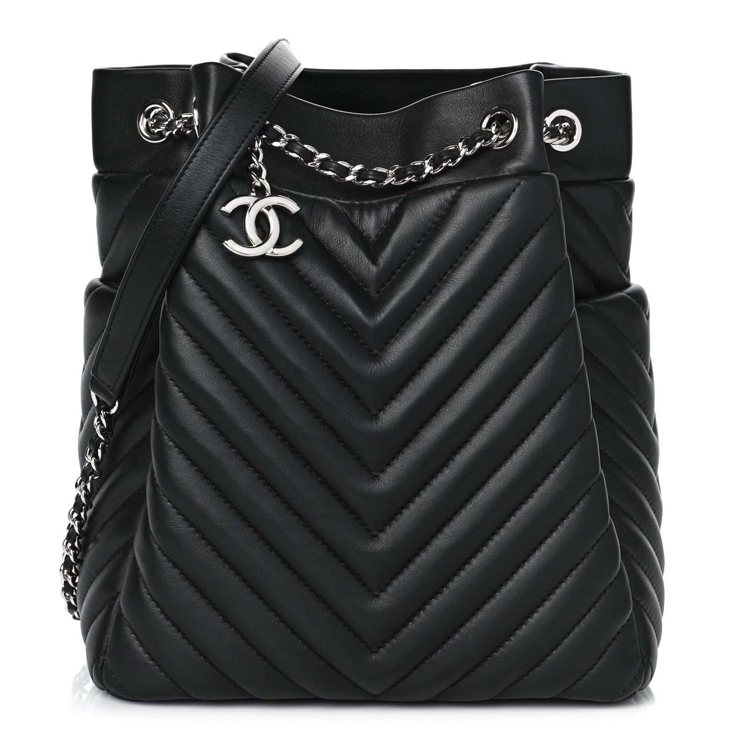 Chanel Lambskin Chevron Small Urban Spirit Drawstring Bag Black 1 of 8