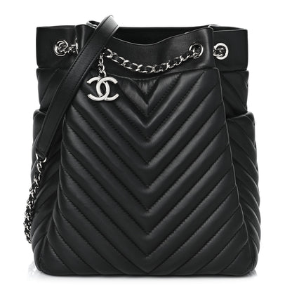 Chanel Lambskin Chevron Small Urban Spirit Drawstring Bag Black 1 of 8