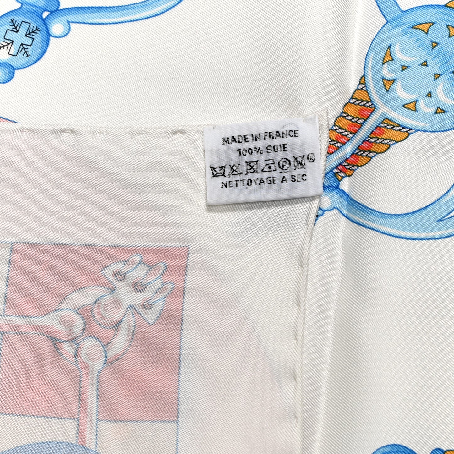 Silk Cliquetis Scarf 90 White Rose Poudre Bleu