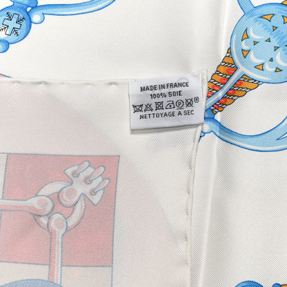 Hermes Silk Cliquetis Scarf 90 White Rose Poudre Bleu 3 of 7