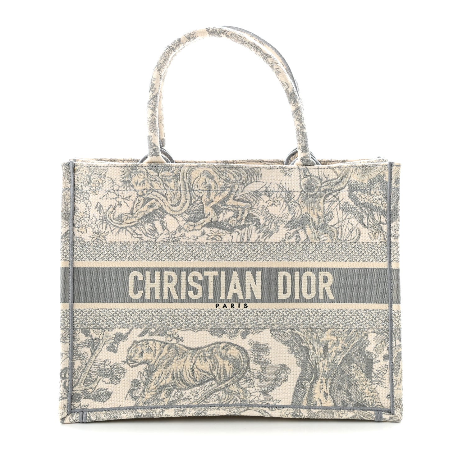 Canvas Embroidered Medium Dioriviera Toile De Jouy Book Tote Gray