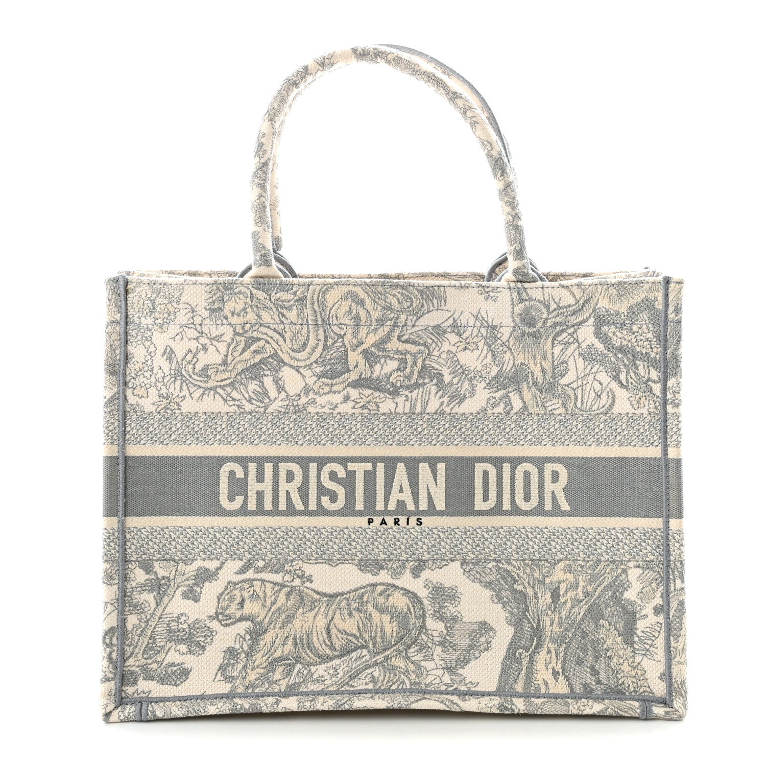 Christian Dior Canvas Embroidered Medium Dioriviera Toile De Jouy Book Tote Gray 1 of 10