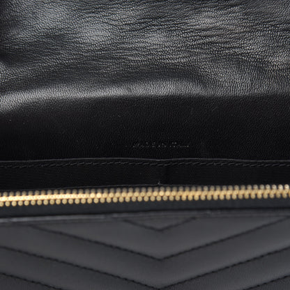 Saint Laurent Grain De Poudre Matelasse Chevron Monogram Envelope Chain Wallet Black 7 of 14