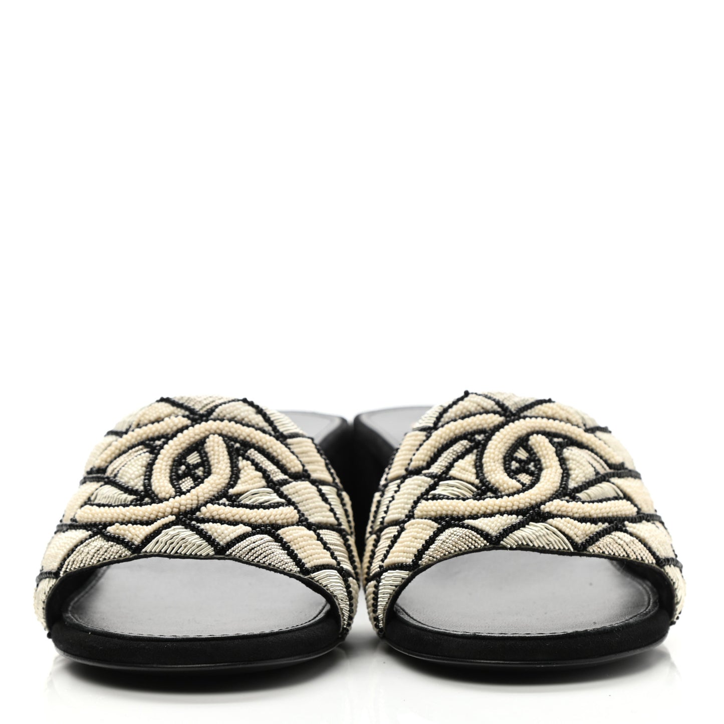 Kid Suede Pearl Embroidery CC Mules 39 Black White