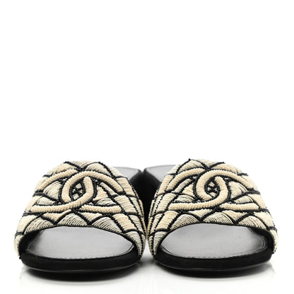 Chanel Kid Suede Pearl Embroidery CC Mules 39 Black White 2 of 9