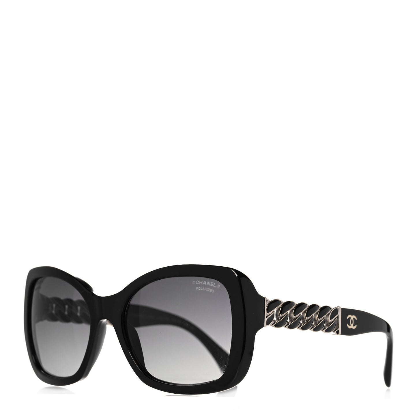 Acetate Metal Polarized Chain Square Sunglasses 5305 Black
