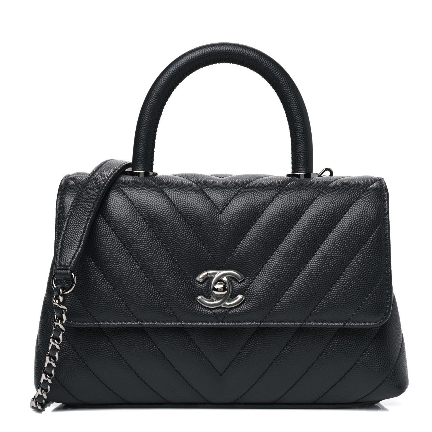 Chanel Caviar Chevron Quilted Mini Coco Handle Flap Dark Grey 1 of 4