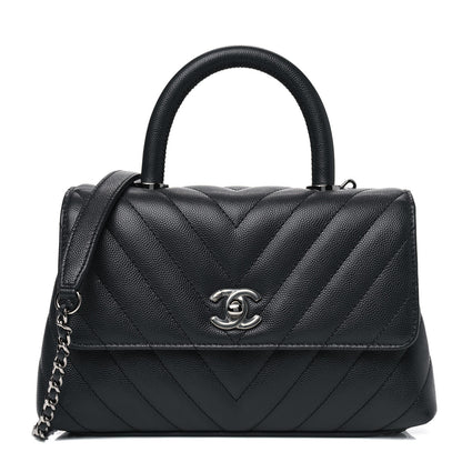 Chanel Caviar Chevron Quilted Mini Coco Handle Flap Dark Grey 1 of 4
