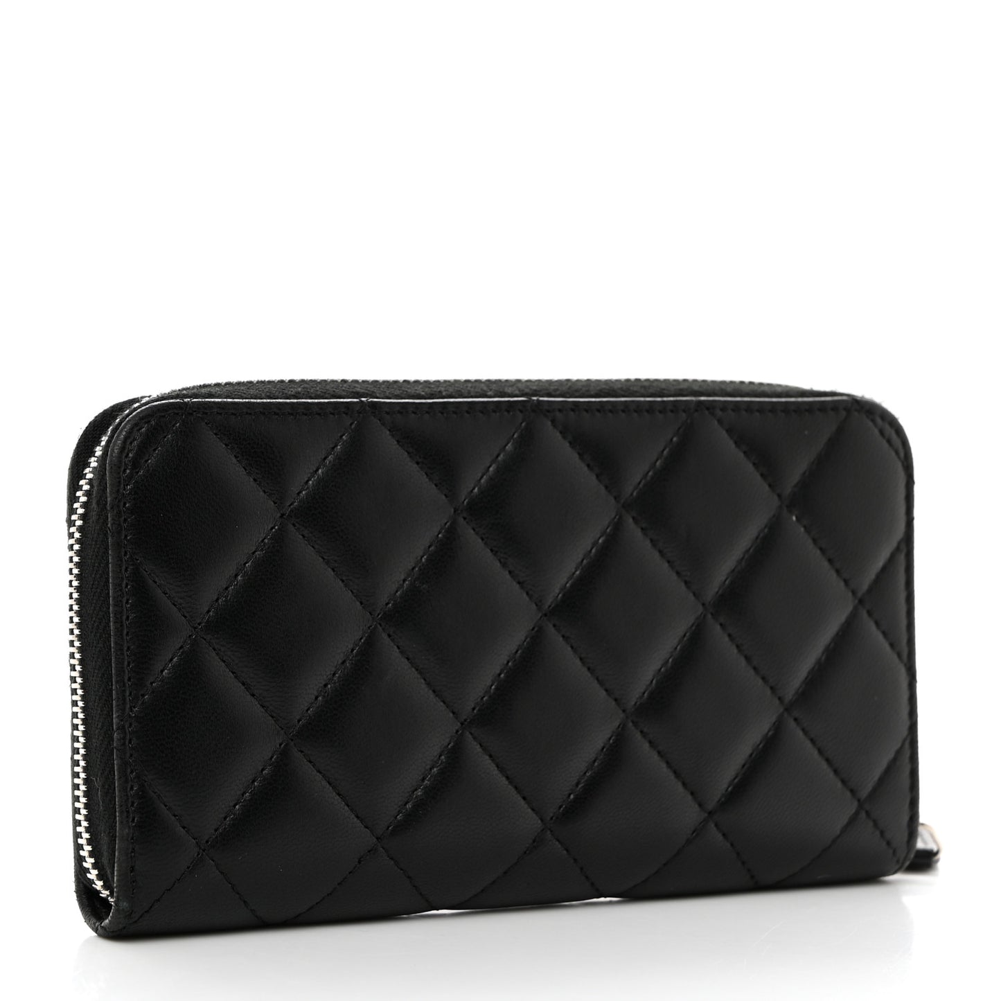 Lambskin Quilted Medium Zip Around Wallet Black