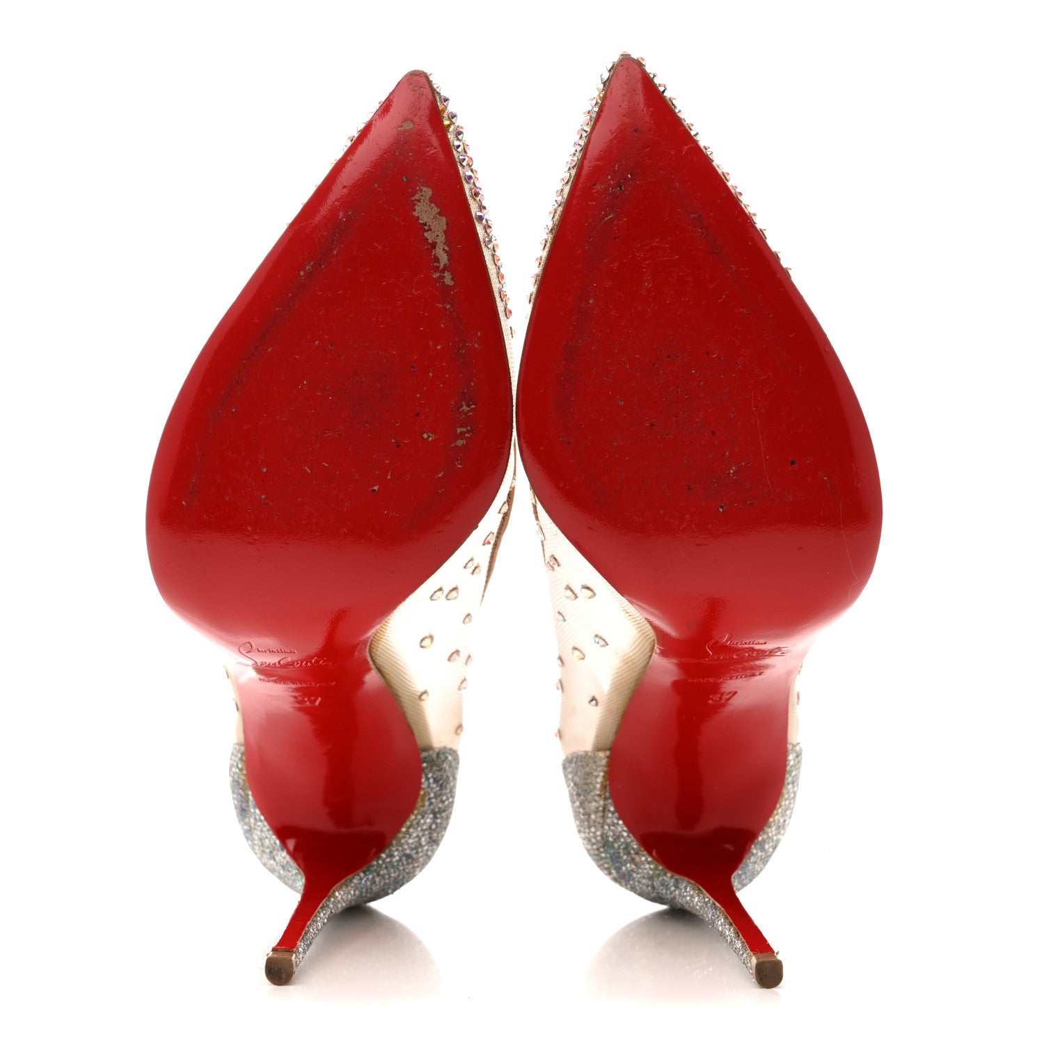 Christian Louboutin Suede Lame Crystal Strass Follies 100 Pumps 37 Light Silk 6 of 11