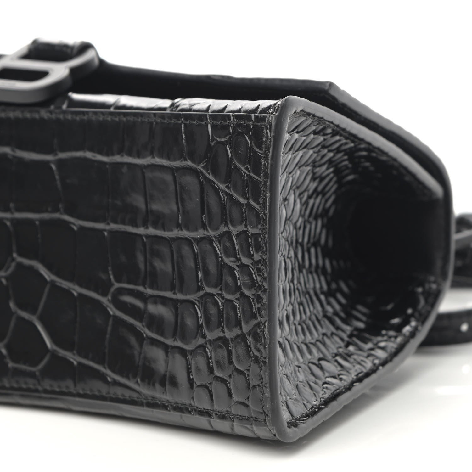 Balenciaga Shiny Calfskin Monochrome Crocodile Embossed Small Hourglass Top Handle Bag Black 11 of 13