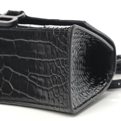 Balenciaga Shiny Calfskin Monochrome Crocodile Embossed Small Hourglass Top Handle Bag Black 11 of 13