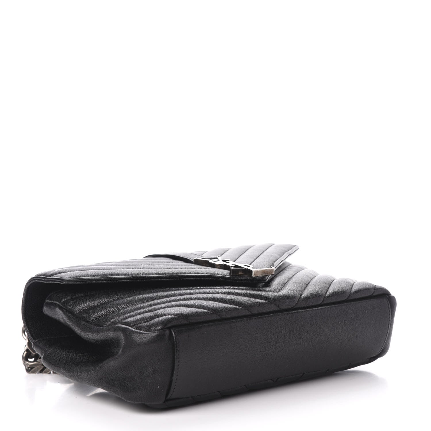 Saint Laurent Sheepskin Matelasse Chevron Monogram Medium College Bag Black 4 of 12