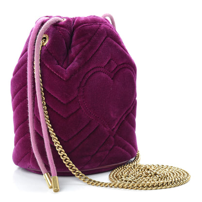 Gucci Velvet Matelasse Mini GG Marmont 2.0 Bucket Bag Fuchsia Violet Cyclamen 3 of 14