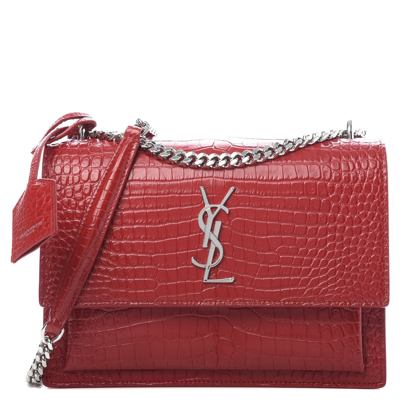 Calfskin Crocodile Embossed Medium Monogram Sunset Rouge Eros