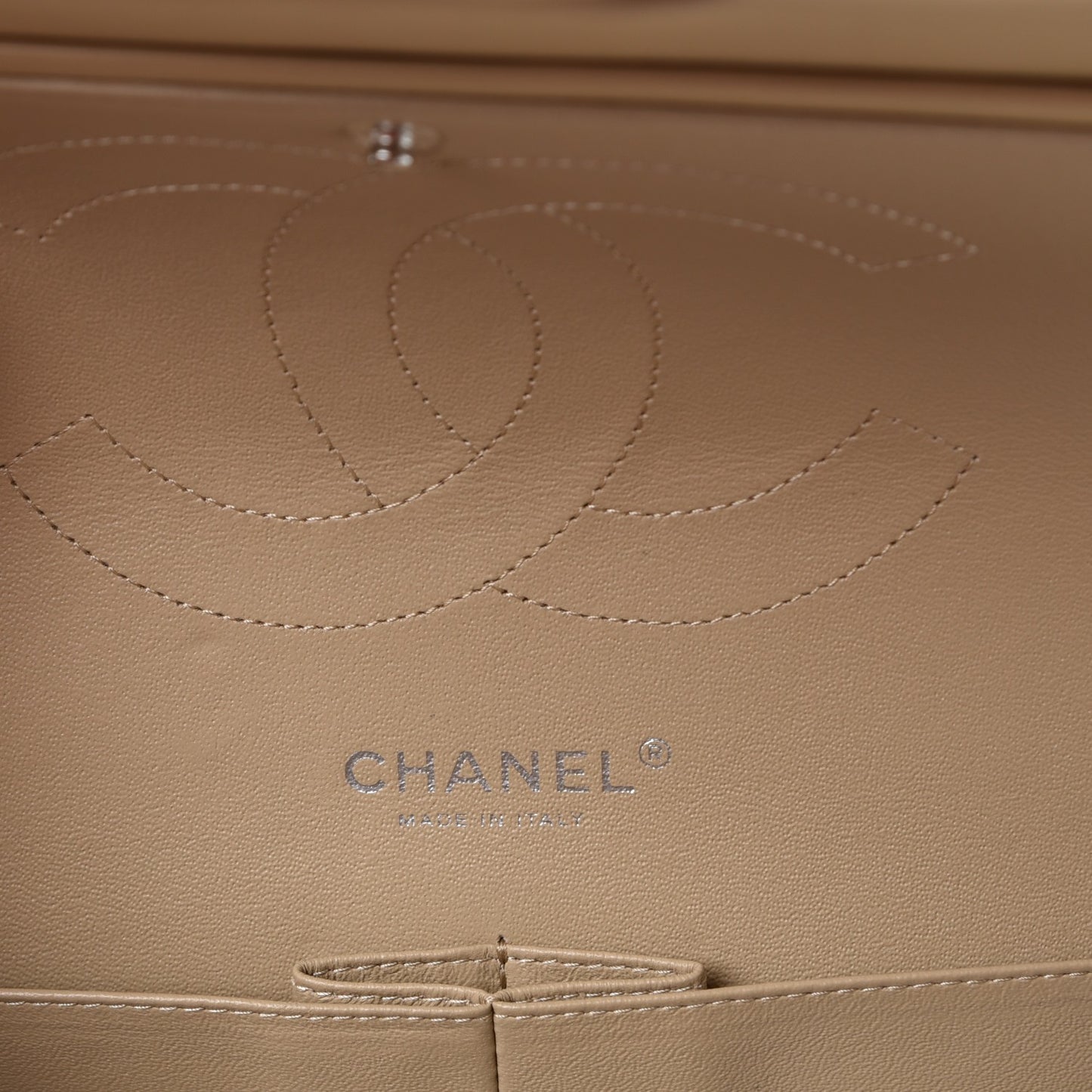Patent Quilted Jumbo Double Flap Beige