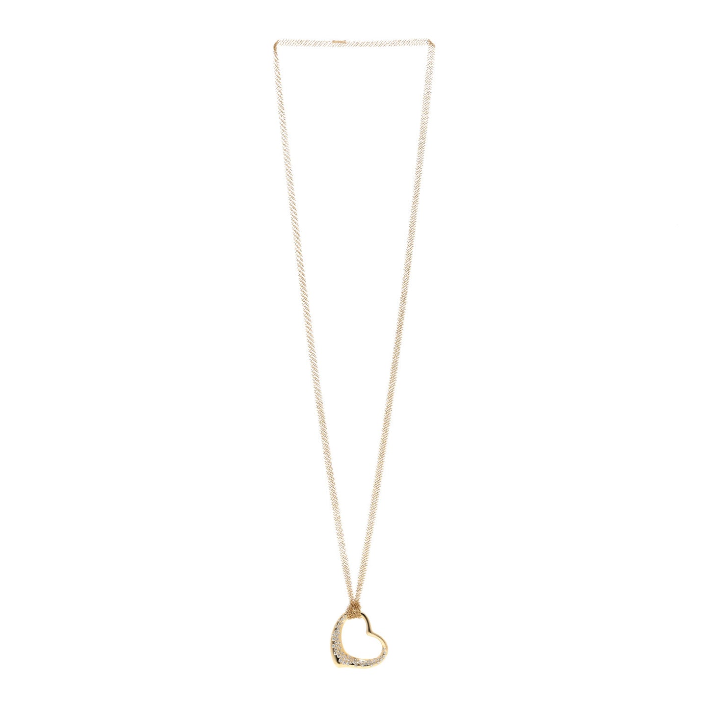 18K Yellow Gold Diamond Elsa Peretti Open Heart Mesh Necklace