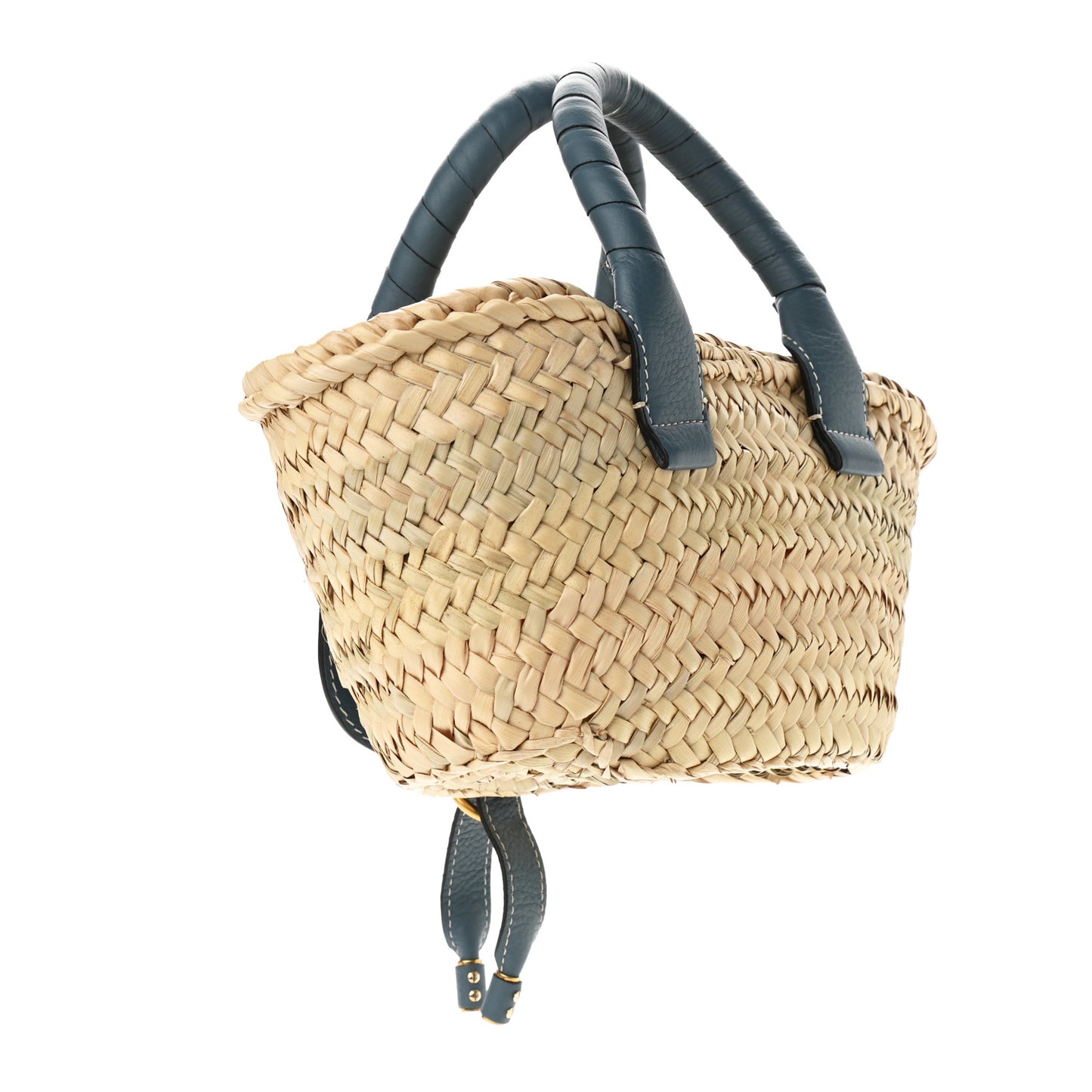 Raffia Small Grain Calfskin Small Marcie Basket Mirage Blue
