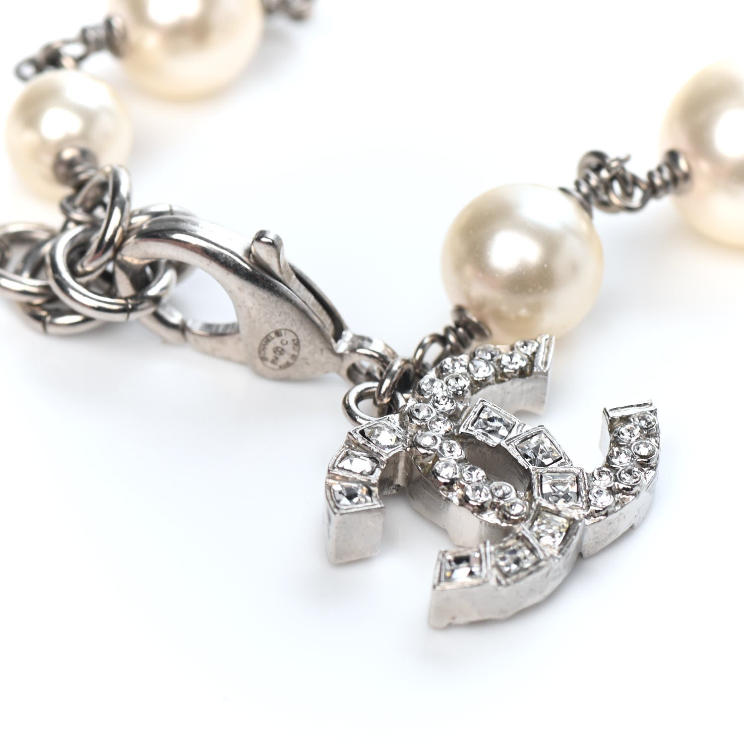 Chanel Baguette Crystal Pearl CC Bracelet Silver 4 of 4