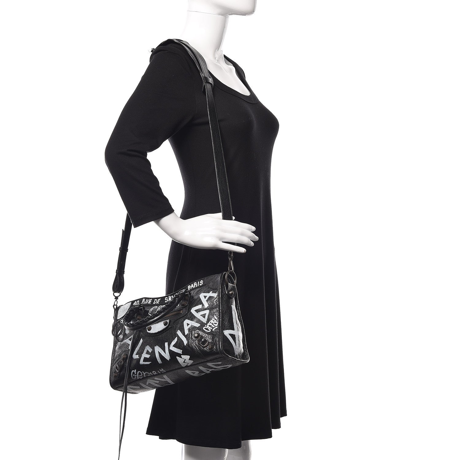Balenciaga Agneau Classic Hardware Graffiti All Over S City Black 2 of 9