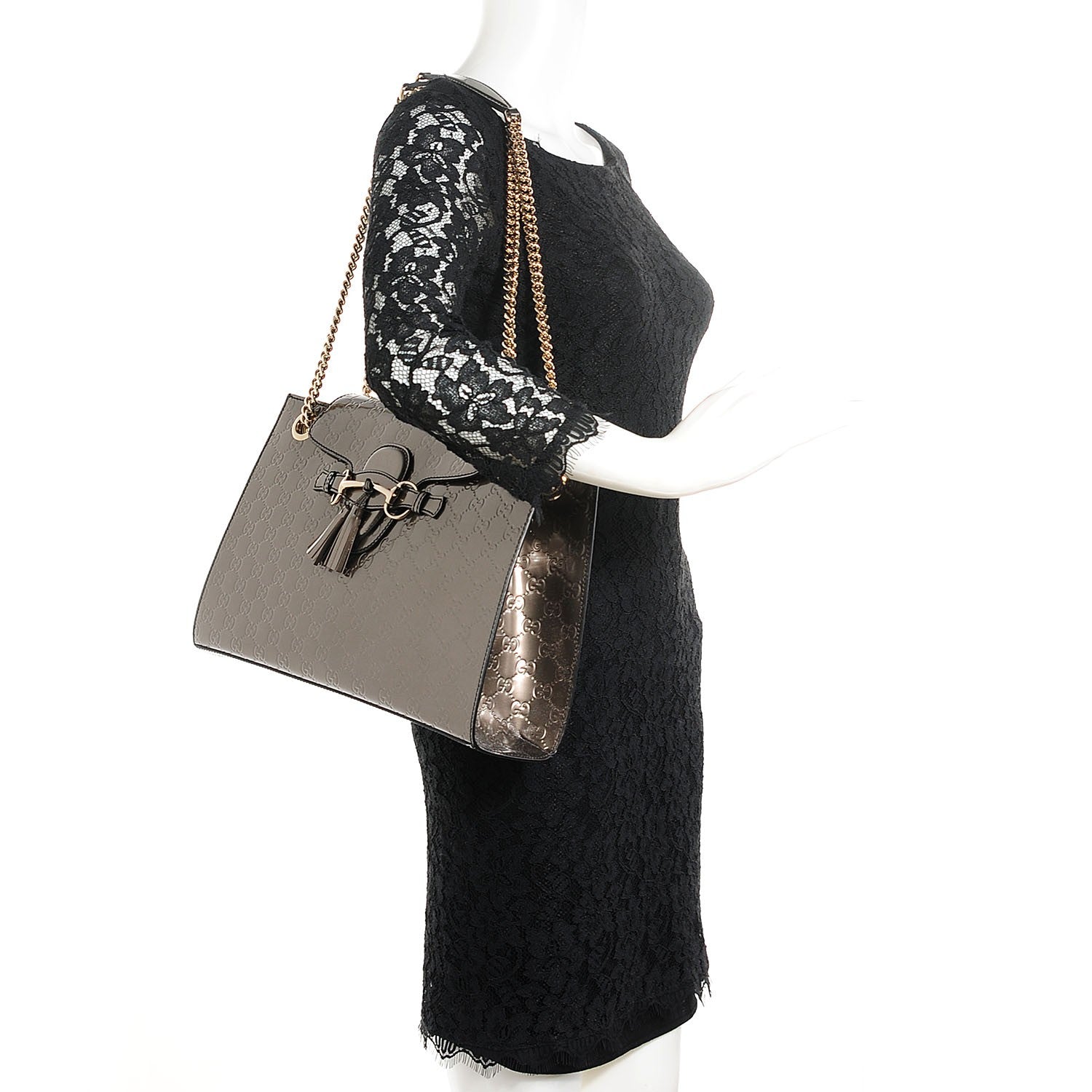 Gucci Shine Guccissima Large Emily Chain Shoulder Bag Acero 2 of 9