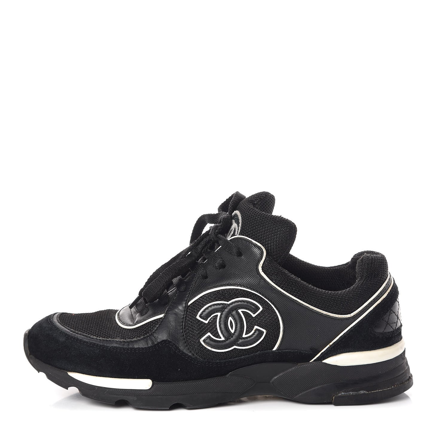 Suede Calfskin CC Sneakers 38 Black White