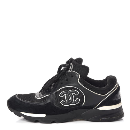 Chanel Suede Calfskin CC Sneakers 38 Black White 1 of 8