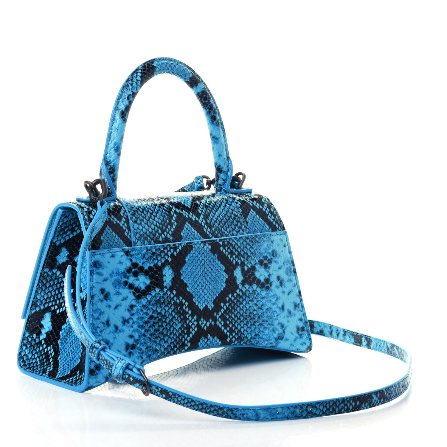 Balenciaga Shiny Calfskin Python Effect Small Hourglass Top Handle Bag Azur Black 2 of 4