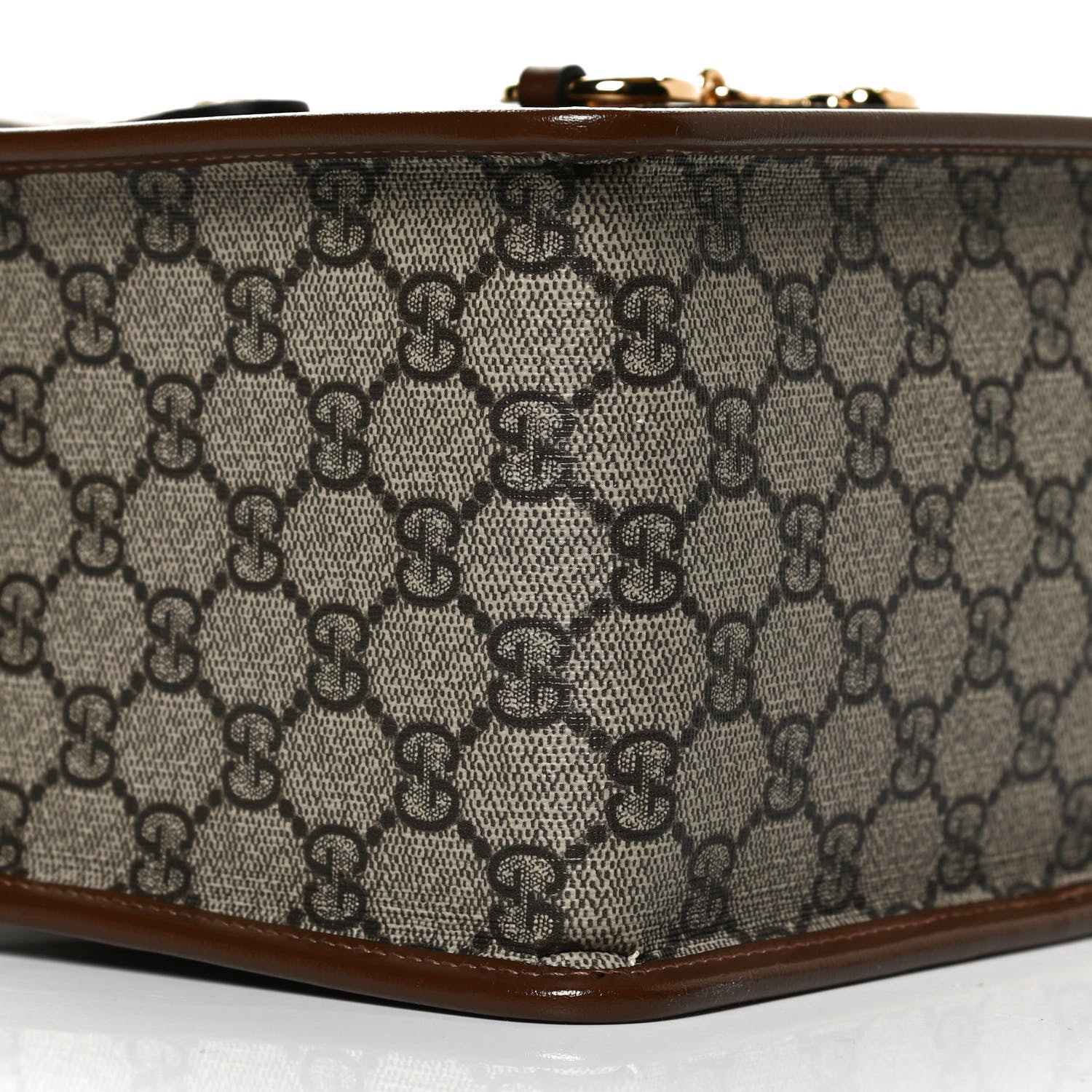 Gucci GG Supreme Monogram Azalea Calfskin Mini Horsebit 1955 Foldover Top Handle Bag Beige Ebony Brown Sugar 10 of 13