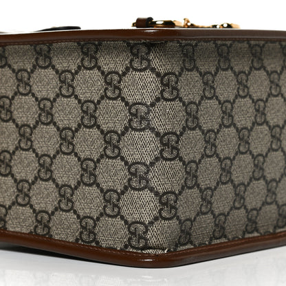 Gucci GG Supreme Monogram Azalea Calfskin Mini Horsebit 1955 Foldover Top Handle Bag Beige Ebony Brown Sugar 10 of 13