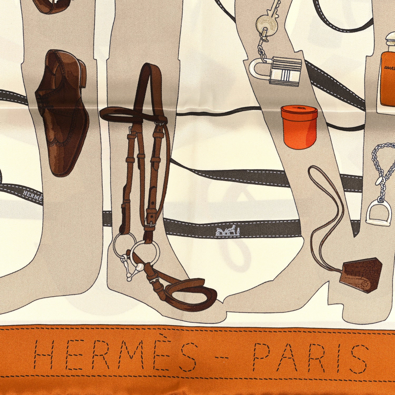 Hermes Vintage Silk Monsieur Et Madame Scarf 70 Caramel Creme Marron 2 of 3