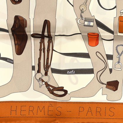 Hermes Vintage Silk Monsieur Et Madame Scarf 70 Caramel Creme Marron 2 of 3