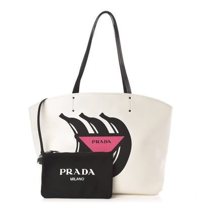 Prada Canapa Banana Print Logo Shopping Tote White 1 of 17