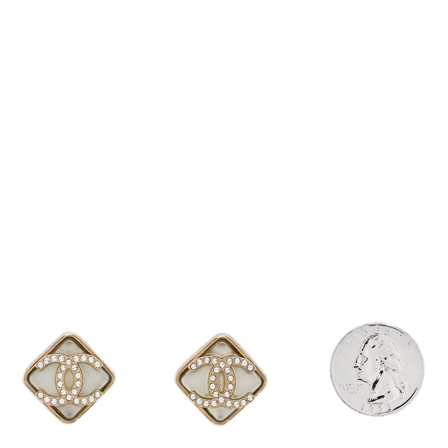 Pearl Crystal CC Square Earrings Gold