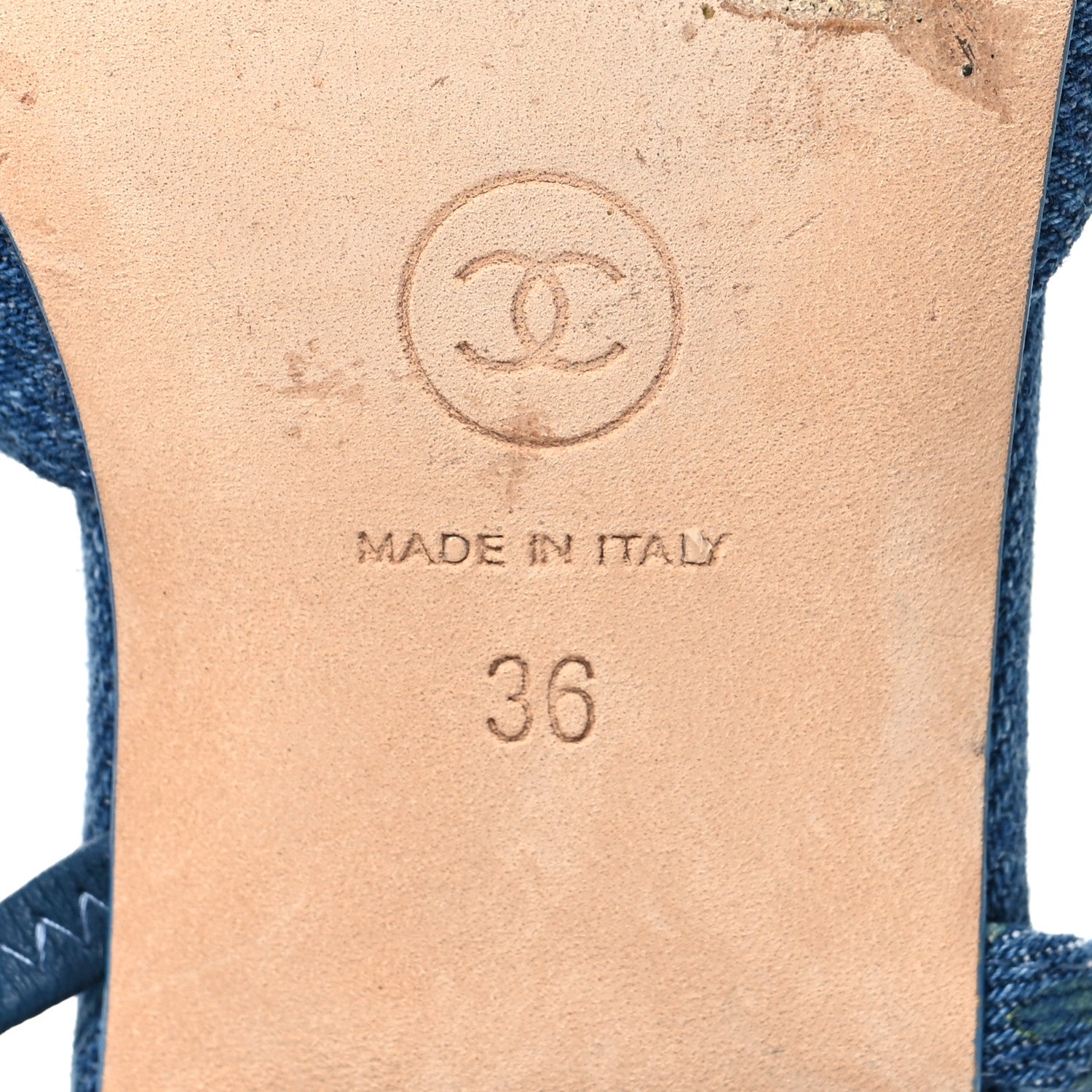 Chanel Denim Printed Denim Mood Cap Toe CC Slingback Flats 36 Light Blue Multicolor 8 of 9